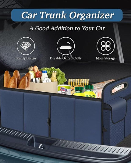 Trunk Organizer, Collapsible Waterproof Multi-Compartment Trunk Organizer for SUVs & Sedans, Car Storage with Reinforced Handles, Car Accessories for Women and Men, 52L