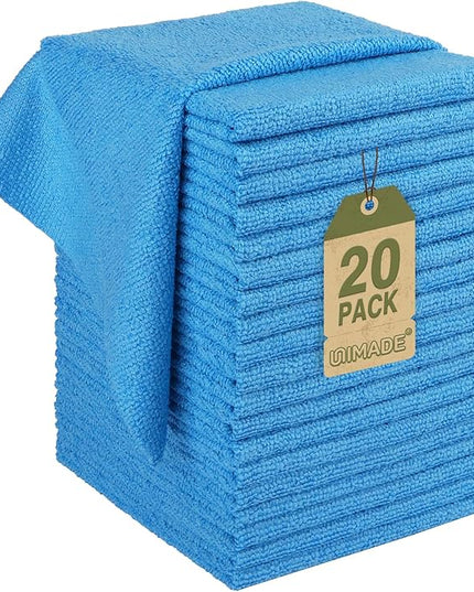Microfiber Cleaning Cloth, 20 Pack Reusable Microfiber Towels for Cars Lint Free Cleaning Shop Towel Rags for Home Kitchen Automotive Bar Mechanic Restaurant Garage, 11.5"x 11.5", Blue