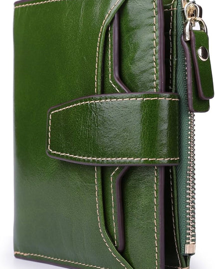 AINIMOER Women's RFID Blocking Leather Small Compact Bi-fold Zipper Pocket Wallet Card Case Purse with id Window