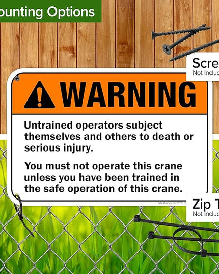 Warning Untrained Operators Subject Themselves And Others To Death Sign, 12x18 Inches, 55 mil thick HDPS (high density polystyrene), Made in USA by My Sign Center