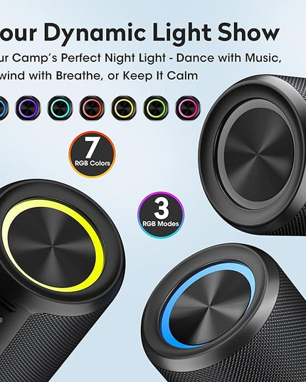 Portable Bluetooth Speaker - IPX7 Waterproof Dustproof, 15W Loud Bass Stereo, 2600mAh Playtime, BT5.3 & TWS Light,Home/Party/Outdoor/Bea