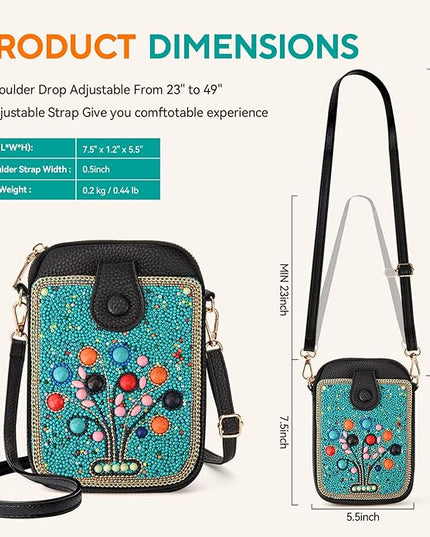 Women's Small Crossbody Cell Phone Bag, Boho Colorful Beaded Purse Wallet with Handmade Cute Patterns
