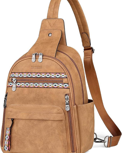FADEON Large Sling Bag for Women, Leather Crossbody Purse Designer Anti Theft Sling Backpack, RFID Fanny Packs for Travel