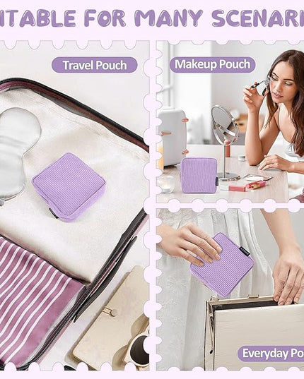 MAGEFY Small Makeup Bag for Purse Mini Cosmetics Bag Corduroy Cute Cosmetic Pouch for Women with Slip-in Pockets