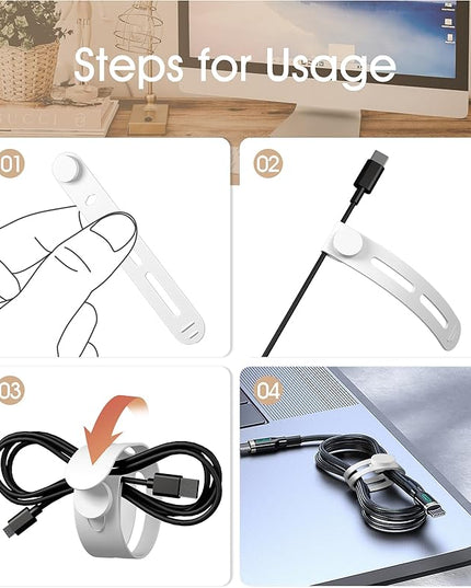 40Pcs Nearockle Reusable Cable Ties, Adjustable Silicone Cord Organizer Small Zip Ties for Charging Cords Earphone Computer Wire, Office Desk Cable Management Travel Accessories(White)