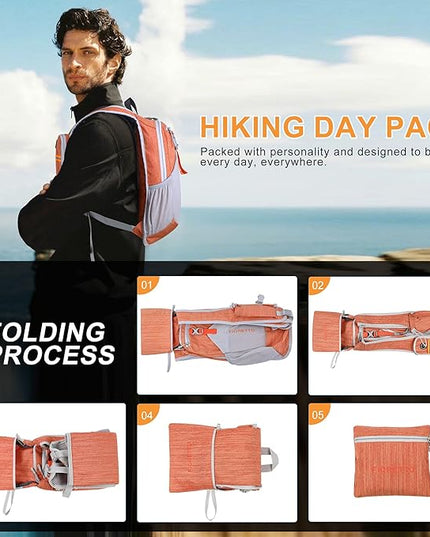 FIORETTO 10L Lightweight Packable Hiking Backpack Small Foldable Daypack for Women Men Compact Travel Backpack for Camping & Outdoor, Orange
