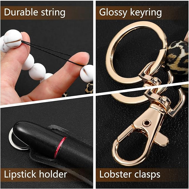 Weewooday Wristlet Bracelet Keychain Wallet Gift for Women Christmas Small Silicone Beaded Keyring Purse Leather Card Holder(Black)