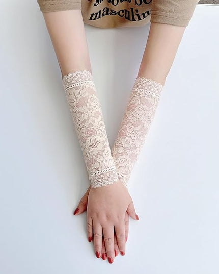 Women's Short Lace Gloves Fingerless for Driving Wedding Wrist Length Bridal Prom Gloves
