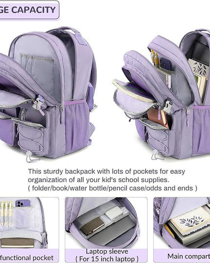 Lohol Water Resistant Backpack with Mulitiple Pockets for Travel Outdoor College, 15.6 inch Laptop Bookbag for Girl and Women (Purple)