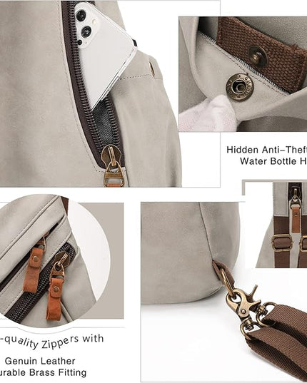 KL928 PU Leather Sling Bag - Small Crossbody Backpack Shoulder Casual Daypack Rucksack for Men Women