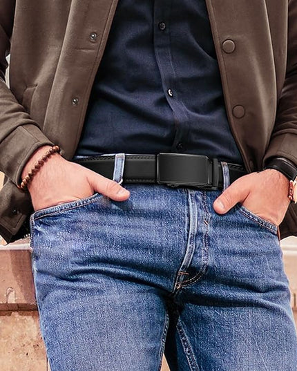 KEMISANT Men Belt 2 Pack, Leather Ratchet Belt Easy Click Slide For Men 1 3/8",Cut for Fit