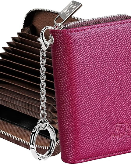 FurArt Zipper Wallet Women, RFID Blocking Credit Card Wallet, Business Card Holder, Compact Size KeyChain Wallet