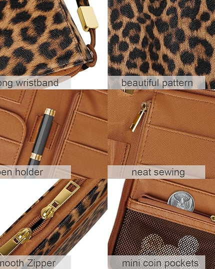 Family Passport Holder Wallet RFID Blocking Document Organizer PU Leather Mulit-purpose Travel Wallet Credit Cards Case for Women Men, Leopard
