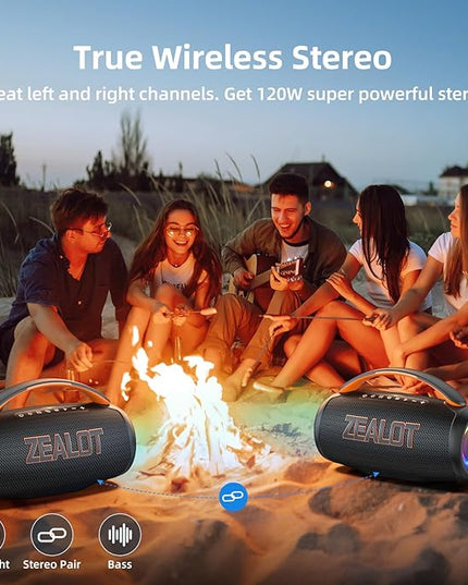 ZEALOT Portable Bluetooth Speaker, 80W Peak Waterproof Loud Booming Sound Speakers, Dual Pairing, XBass, 20H Playtime, Outdoor Speaker with Handle for Camping, Beach, Party, Backyard(Black)