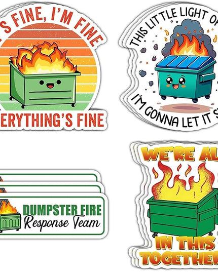 12 PCS Dumpster Fire Sticker, I'm Fine It's Fine Everything is Fine Sticker, Funny Meme Stickers, This Little Light of Mine Im Gonna Let It Shine Sticker for Laptop, Water Bottle, Tumbler - 3 Inches