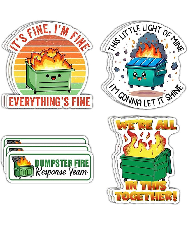 12 PCS Dumpster Fire Sticker, I'm Fine It's Fine Everything is Fine Sticker, Funny Meme Stickers, This Little Light of Mine Im Gonna Let It Shine Sticker for Laptop, Water Bottle, Tumbler - 3 Inches