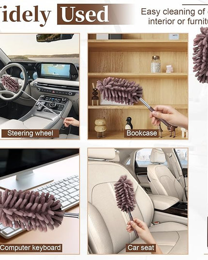 2 PCS Car Interior Duster with Extension Pole, Microfiber Car Dusters with Bendable Head, Cars Duster Exterior&Interior Scratch Free, for Cleaning of Vehicle Details, Offices, Window, Furniture(Brown)