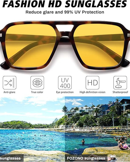 Retro Aviator Sunglasses for Women Men Trendy Classic Square 70s 80s 90s Vintage Shades Double Bridge Aviators FZN813