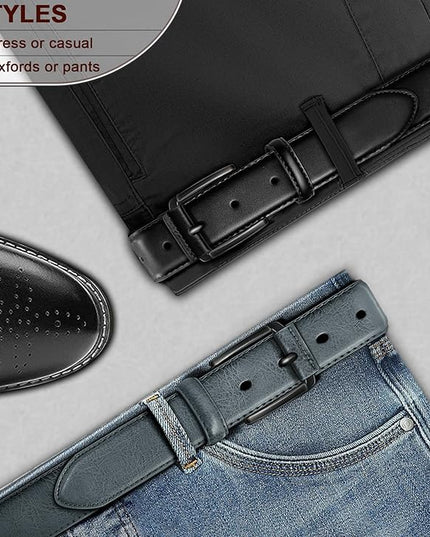 KEMISANT Men Belt 2Pack – Genuine Leather Belt for Men Dress Casual Golf Jeans 1 3/8"