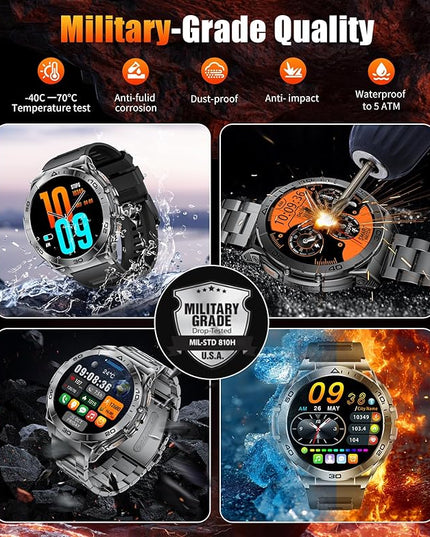 Military Smart Watch for Men,1.6" AMOLED Screen /600mAh Battery/5ATM Waterproof Smartwatches (Answer/Dial Calls) Fitness Tracker with Heart Rate/Sleep Tracking/Blood Oxygen for Android/iOS Black