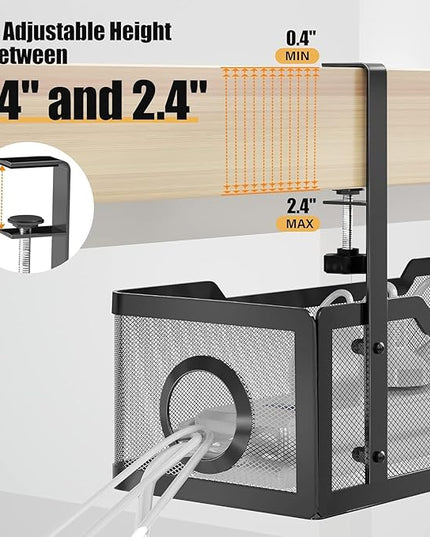 2 Pack Under Desk Cable Management Box Black, Cinati 26.8" Wire Organizers No Drill, Cord Organization Tray with Clamp for Office, Home - No Damage to Desk