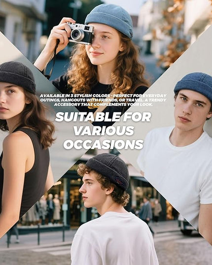 Croogo Denim Docker Hat Fashion Brimless Beanie Hat Retro Worker Skull Cap Rolled Cuff Sailor Cap Hip Hop Dancing Watch Cap