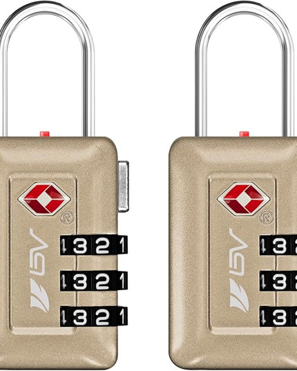 BV TSA Accepted Luggage Travel Lock, Set-Your-Own Combination Lock for School Gym Locker, Luggage Suitcase Baggage Locks, Filing Cabinets, Toolbox, Case (Champagne Gold, 2 Pack)