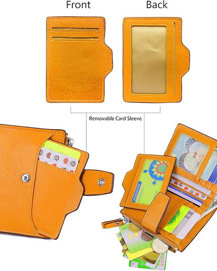 AINIMOER Women's RFID Blocking Leather Small Compact Bi-fold Zipper Pocket Wallet Card Case Purse with id Window