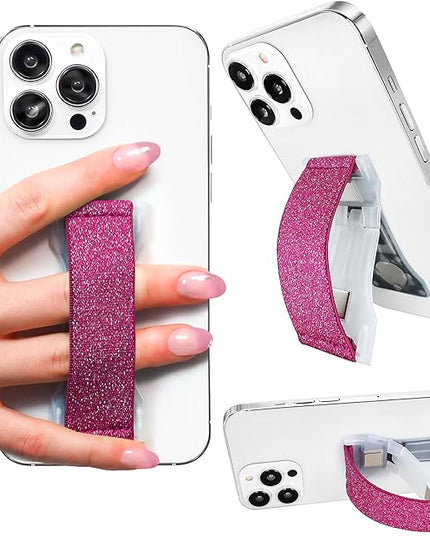 LOVEHANDLE PRO Premium Phone Grip - Elastic Phone Strap - Magnetic Phone Mount and Kickstand for Smartphone and Tablet - Cranberry Glitter
