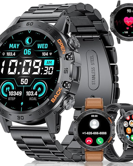 SUNKTA Smart Watch for Men(Answer/Dial Calls),100 Sports Modes, 5ATM Waterproof Fitness Watch with Blood Pressure/Heart Rate/SpO2,1.39''HD Touchscreen for Android/iOS Military Smart Watch Black