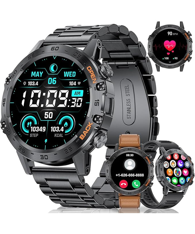 SUNKTA Smart Watch for Men(Answer/Dial Calls),100 Sports Modes, 5ATM Waterproof Fitness Watch with Blood Pressure/Heart Rate/SpO2,1.39''HD Touchscreen for Android/iOS Military Smart Watch Black