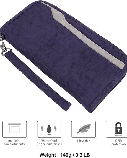 ZOPPEN Passport Holder Family RFID Passport Wallet, Passport Holder Women/Men, Travel Wallet Documents Organizer Zipper Case with Removable Wristlet Strap, Travel Essentials for Flying