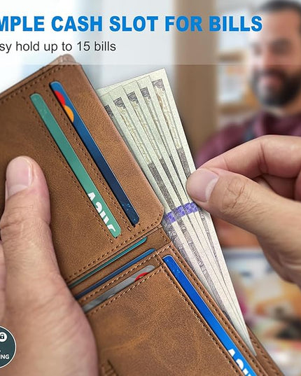 miyozi Airtag Wallet for Men,with Cash Pocket 2 ID Window 13 Cards,Slim Leather Wallet Front Pocket Card Holder RFID Blocking with Gift Box