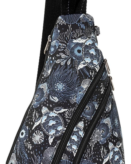 Sakroots On The Go Sling Bag for Women in Eco-Twill, Large Convertible Crossbody Backpack With Main Zipper Closer, Made From Recycled Materials - Midnight Seascape