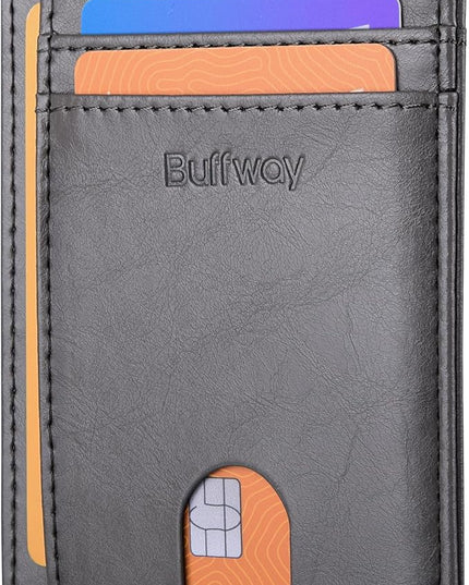 Buffway Slim Minimalist Front Pocket RFID Blocking Leather Wallets for Men and Women - Alaska Grey