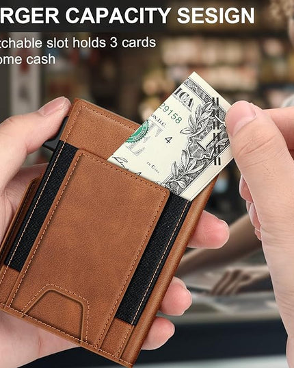 Wallet for Men Wallet with Slim Pop Up Card Holder 9-13 Cards, Bifold Minimalist Smart Wallet RFID Blocking Credit Card Holder with ID Window & Stretchable Cash Slot Compact Metal Aluminum Card Case