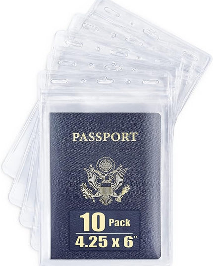 Mifflin-USA Passport & Card Holders (Clear, 4x6 inch, 10 Pack), Extra Large (XXL) ID Name Badge Holder, Waterproof Vertical Plastic Card Holders