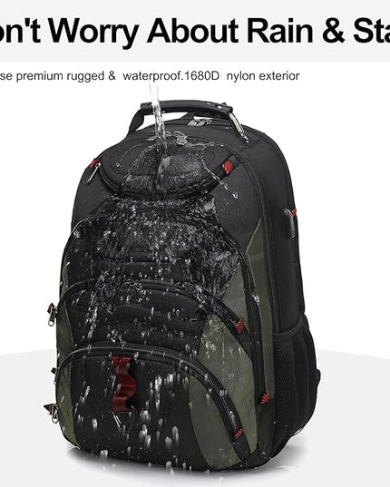 Boavan Laptop Backpack for men, 17.3 inch Laptop Bag with USB Port, Waterproof Travel Work Backpack Purse, Anti-Theft Teacher Nurse Doctor Casual Bookbags Office Business backpack，Black&Army Green