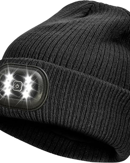 IVYWNT Unisex LED Beanie with Light, USB Rechargeable Headlamp Winter Knitted Hat, Valentine's Day Gift for Men Women, Black