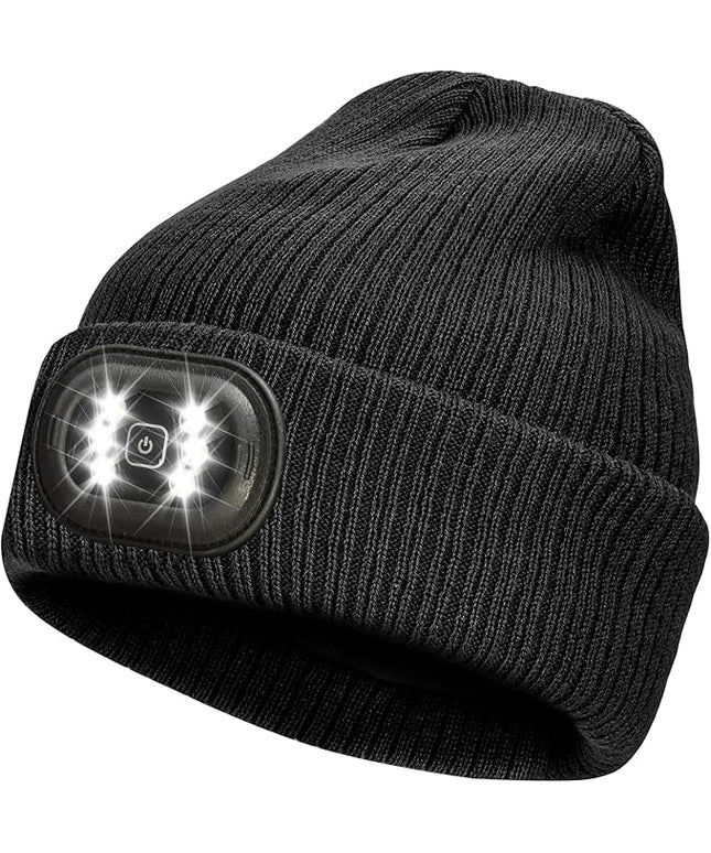 IVYWNT Unisex LED Beanie with Light, USB Rechargeable Headlamp Winter Knitted Hat, Valentine's Day Gift for Men Women, Black