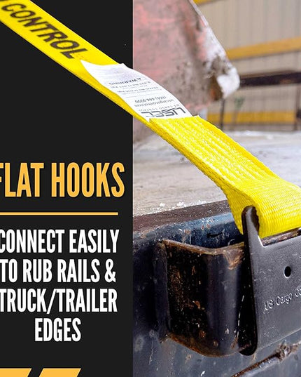 US Cargo Control, Fixed End Tie Down Strap with Flat Hook and Bolt Loop, 2 Inch Wide X 11 Inch Long, Yellow Ratchet Straps, Dependable Utility Strap, 3,333 Pound Working Load Limit, Case of 40