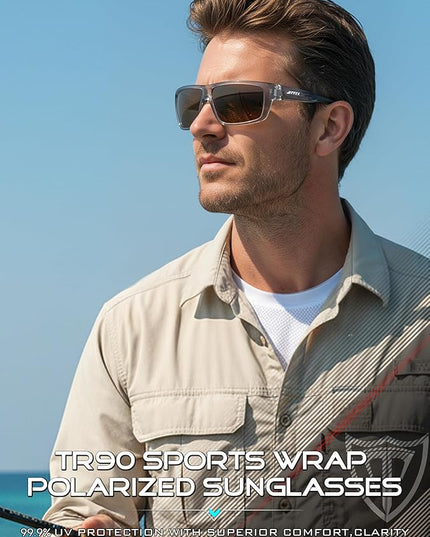 ATTCL Polarized Sunglasses Men for Fishing: UV Protection Lightweight TR90 Sports Wrap Sun Glasses Driving Golf Running
