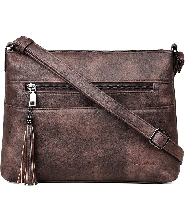 MASINTOR Crossbody Bags for Women, Lightweight Medium Crossbody Purse, Soft Leather Women's Shoulder Handbags with Tassel