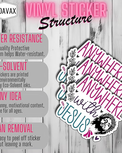(3Pcs) Anywhere with Jesus Stickers Christian Inspirational Bible Verse Quote Religious Scripture Prayer Gifts Waterproof Vinyl Decal Kindle Water Bottle Bumper Car Hard Hat Phone Laptop - 3x2.5