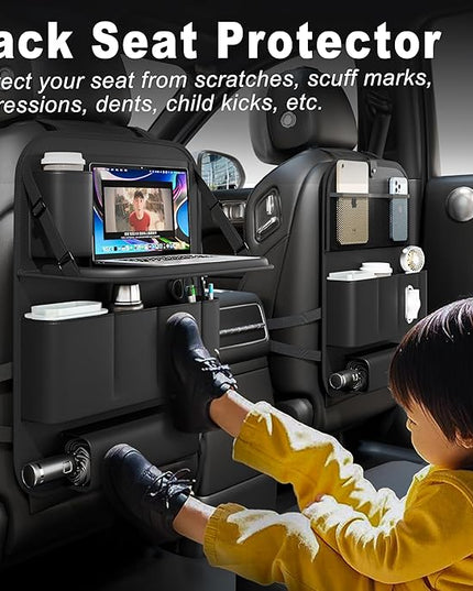 Car Seat Organizers,Multi-functional Back Seat Protectors, Storage Pouches, Child kicking prevention and Tray Holders (for Cars, Kids, Seat Back and Rear Seats) (Black, 1 Pcs)