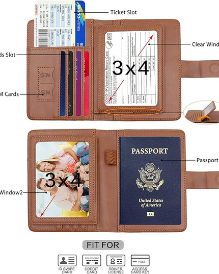 Melsbrinna Rfid Passport Holder for Travel women/Men, Cute Passport Wallet Rfid Blocking Card Slots, Rfid Passport Cover/CaseTravel Wallet, Passport Book Holder (1, Brown)