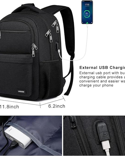 School Backpack for Teen Boys Mens, 15.6 Inch Laptop Backpack with USB Charging Port, Durable College High School Book Bag for Students, Black