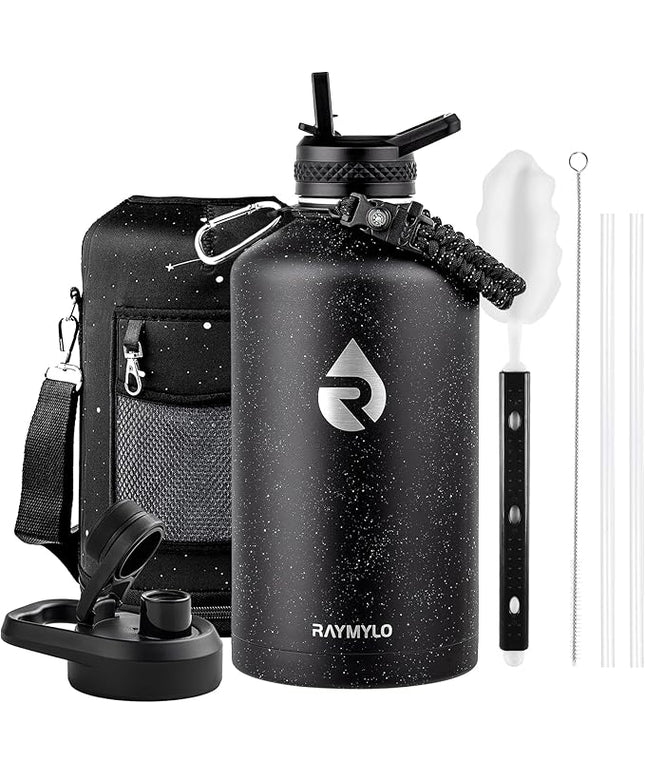 128oz Insulated Water Bottle, Triple Wall Vacuum Stainless Steel Water Bottles - Keeps Cold 48H, Reusable One Gallon Flask Jug for Gym, Sports, Camping, Hiking,Travel, Starry Sky-Black
