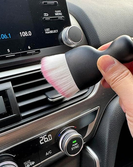 Car Detailing Brush, Soft Bristle Cleaning Brush, Scratch-Free Auto Duster Tool for Dashboard, Air Vents, Leather & Interior Cleaning (Black&Pink)