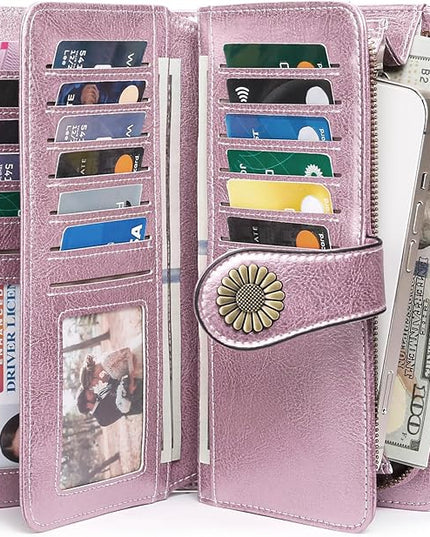 SENDEFN Wallets for Women Leather Credit Card Holder with RFID Blocking Large Capacity Wristlet | with RFID Blocking, Large Capacity, Wristlet, with RFID Blocking, Large Capacity, Wristlet